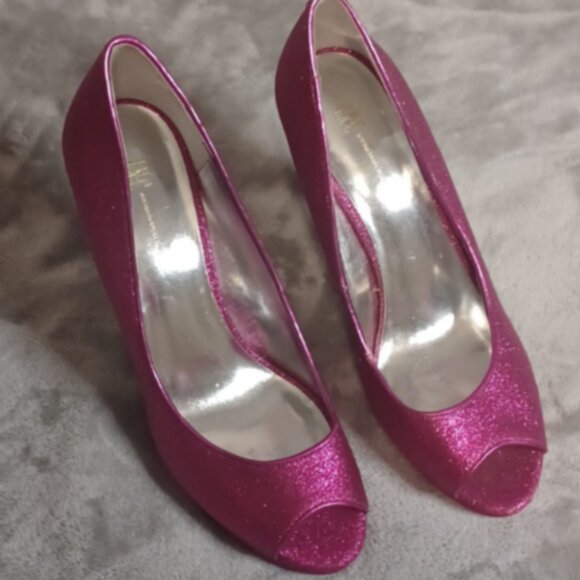 INC Heels sz 9 Pink Glittery Sparkle Bling Peep Toe Pumps Shoes - Picture 1 of 11